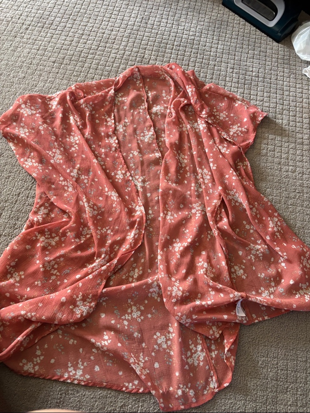 American Eagle Outfitters Coral Floral Open Front Blouse